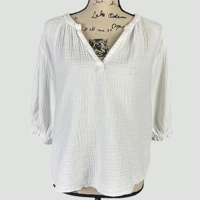 Blusa J by Joie Top Mujer Talla Grande Blanca Algodón Gasa Costera Boho Mangas 3/4 Foto 1 de 4