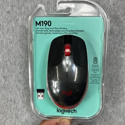 Logitech M190 Wireless Mouse Full Size Comfort Curve Design 1000Dpi Red - Image 1 of 4