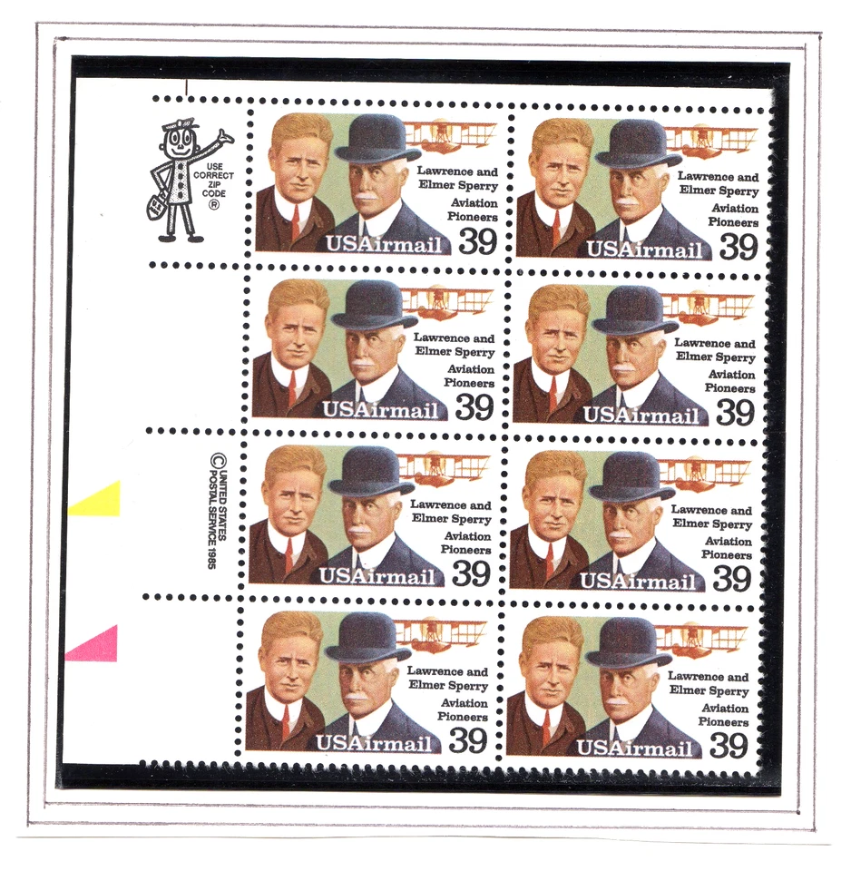 Scott #c114 Lawrence & Elmer Sperry Zip Block of 8 Stamps - MNH - Image 1 of 1