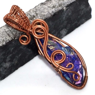 Pingente de pedra preciosa quartzo aura titânio roxo oferta premium 2,6" MJ - Imagem 1 de 3