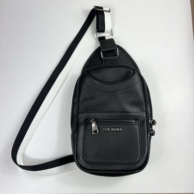 Steve Madden Small Backpack Crossbody Sling Messenger Purse Black Faux Leather - Image 1 of 4