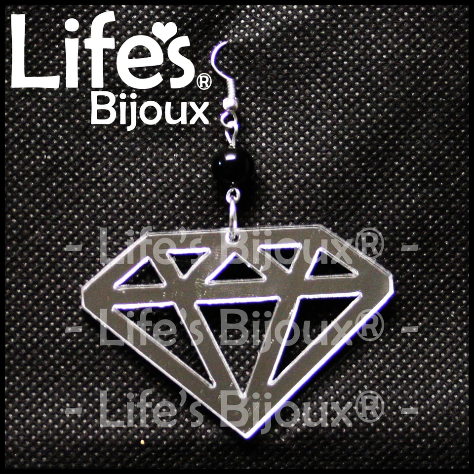 Orecchino Donna Con Diamante Pendente Ciondolo In Plexiglass Specchio 4 cm Gemma - Immagine 1 di 1