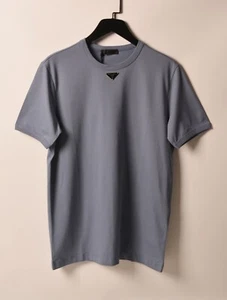Prada Men's Triangle-Logo Cotton T-Shirt Indigo S Fast Shipping - Picture 1 of 8