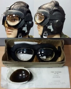 Vintage USSR PO-1 Glasses Soviet Russian Mig Pilot Safety Leather Flight Googles - Picture 1 of 11