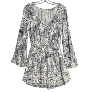 Oneill Gretchen Bell Sleeve Blouson Dress Womens S Blue White Boho Floral - Picture 1 of 9