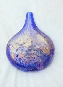 Isle of Wight Studio glass blue and gold Lollipop Vase 1970s - Picture 1 of 3