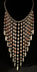 (G914) Statement RJ Graziano Gold Tone Pink Peach Beaded Necklace 70’s Vibe - Picture 1 of 5