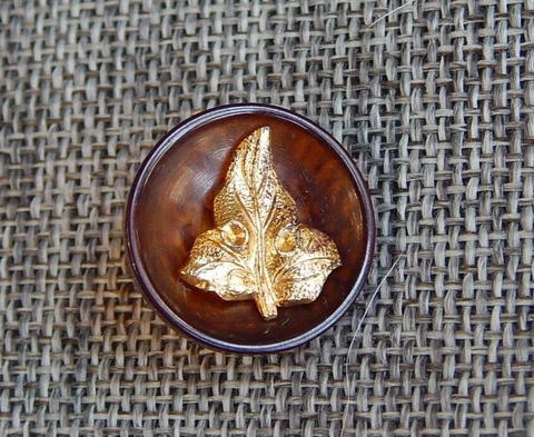 Antique Vtg Bakelite Faux Tortoise Shell Button Metal Leaf~Apx: 7/8"~#659 Cover