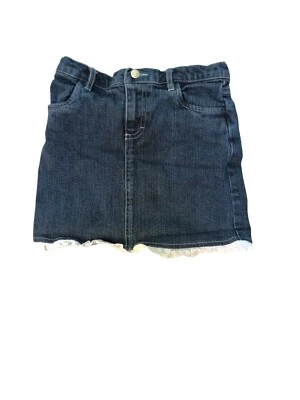 Heartstrings Jean Skirt Girls 6 Blue Denim White Eyelet Ruffle Adjustable Waist - Image 1 of 4