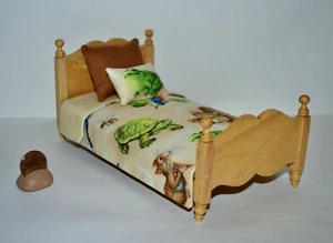 Miniature Dollhouse Bedspread Twin-Single w2 Pillows Handmade 1:12 Animal Babies - Picture 1 of 5