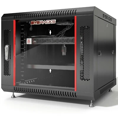 9U 24" Wall Server Rack Cabinet Network Rack / Fan Shelf Legs Brash Cable Entry  - Image 1 of 4