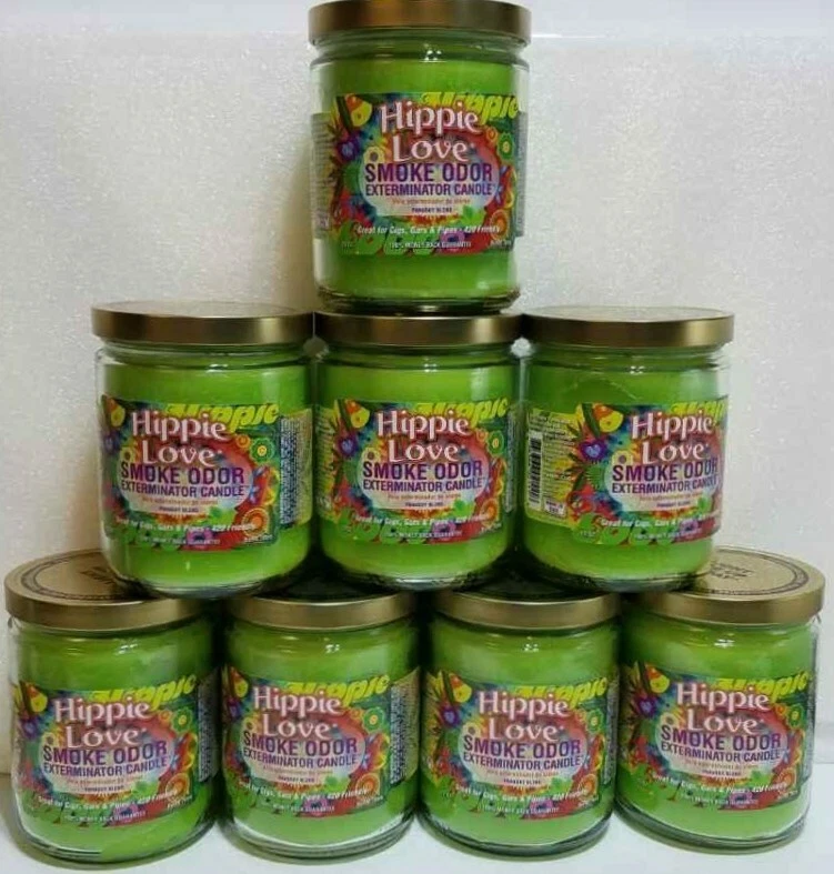 Hippie Love Smoke Odor Exterminator 13oz Jar Candle 2pac