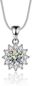 Sunflower Pendant Necklaces Women Birthstone 925 Sterling Silver Jewelry - Picture 1 of 6