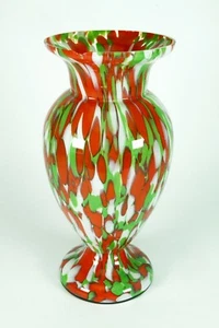 Jarrón de vidrio artístico colorido de colección Checoslovaquia verde bohemio rojo blanco soplado - Imagen 1 de 6