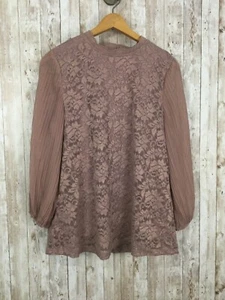 Cable And Gauge Mauve Lace Blouse3/4th Sleeve Size Large High Neck NEW - Picture 1 of 6