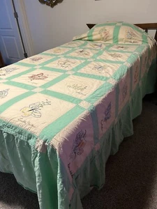 Handmade Signature Friendship Quilt Blocks Bedspread Full size - Picture 1 of 11