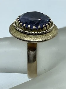 VINTAGE HANDMADE Solid 10K Yellow Gold Created Sapphire COCKTAIL Ladies Ring5.1g - Picture 1 of 24