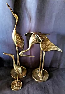 Vintage Messing Kranich Reiher Reiher Vogel Figuren Familie Set drei PATINA - Bild 1 von 9