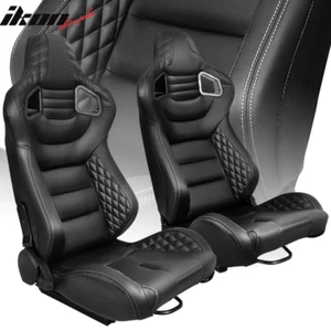 Universal Pair Reclinable Racing Seat Dual Slider PU Carbon Leather Grey Stitch - Picture 1 of 20