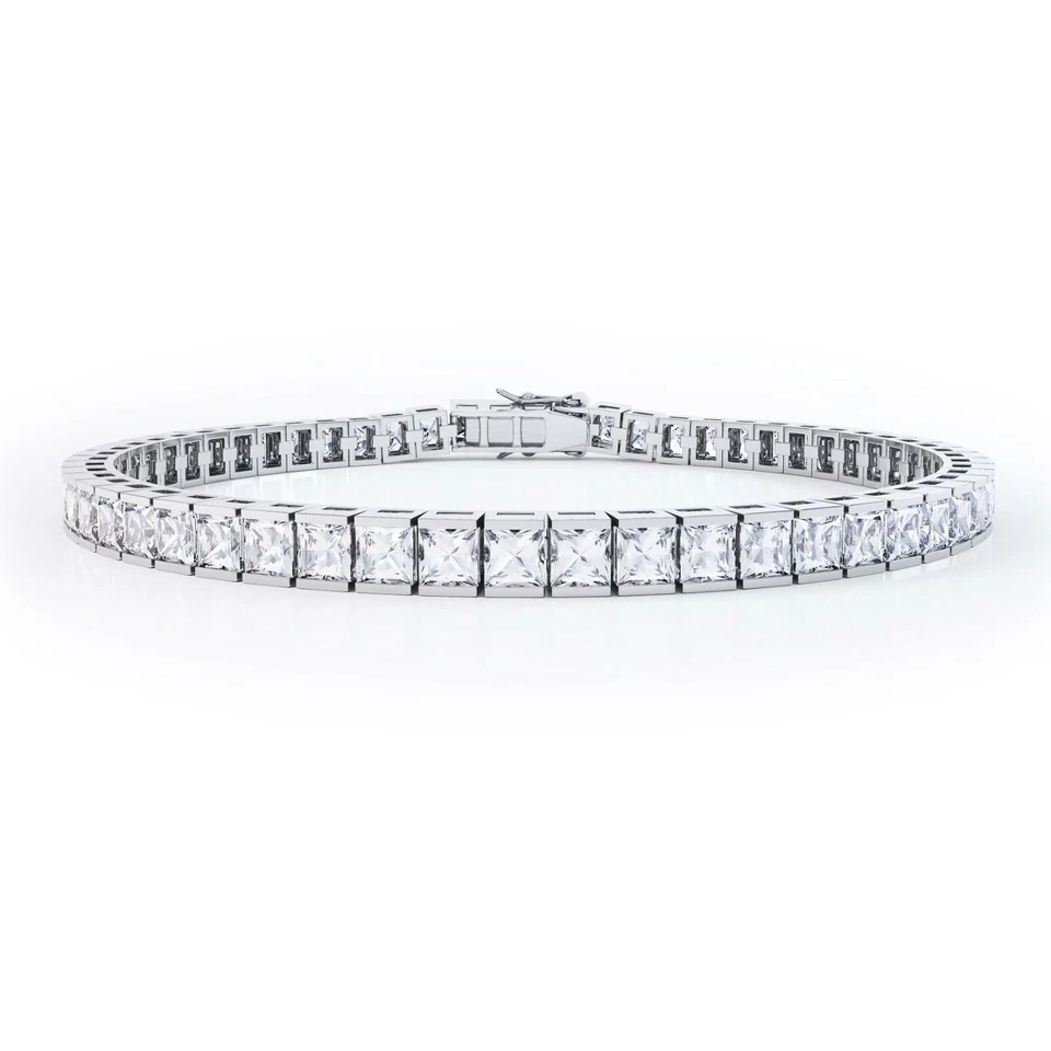 White Gold Finish Single Round Row Round Created Diamond Unisex Bracelet