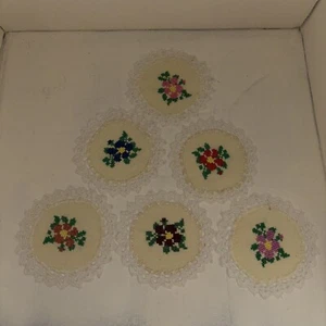 Set of 6 Coasters Cup Mat Pad Embroidered Lace Doilies 11cm/11cm(4"x4") - Picture 1 of 7
