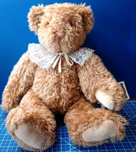 Vermont Teddy Bear Plush Brownish Teddy Bear Lace Collar Stuffed Animal Jointed - Picture 1 of 4