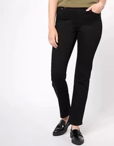 Denim & Co. Perfect Flex Tall Straight Leg Pull-On Jeans Black 24WT A618665 - Picture 1 of 4