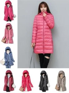 Damen 90% Entendaunen Mantel Ultraleicht Damen Lange Kapuze Jacke Puffer Coat - Bild 1 von 17