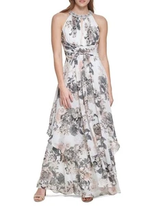 NWT Eliza J Beaded Halter Chiffon A-Line Gown 6 Ivory - Picture 1 of 10