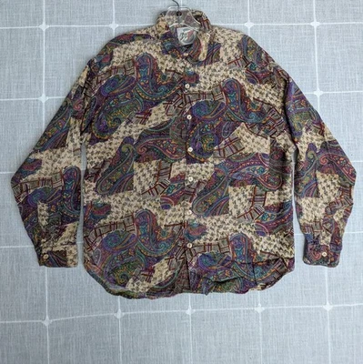 Camisa De Colección Dev Hombres Grande Púrpura Beige Paisley Abotonada Fiesta Occidental Clásica Foto 1 de 4