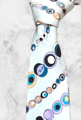 Emilio Pucci 男式领带,多色,浅蓝色,满版图案,100% 真丝 — 第 1/4 张图片