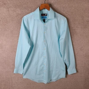 J Ferrar Shirt Mens Medium Blue Textured Slim Button Down Coolmax Cotton Stretch - Picture 1 of 9