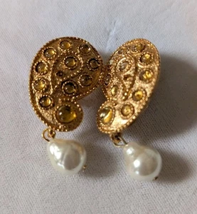 Oscar de la Renta Topaz & Pearl Paisley Clip On earrings usa - Picture 1 of 2