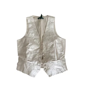 Gilet vintage Ralph Lauren in seta ricamato avorio - Foto 1 di 5