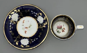 Antigua taza y platillo inglés georgiano azul cobalto Regencia dañado siglo XIX - Imagen 1 de 21