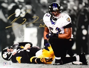 Ray Lewis Signed Baltimore Ravens 8x10 Over Roethlisberger Photo- Beckett W Holo - Picture 1 of 11