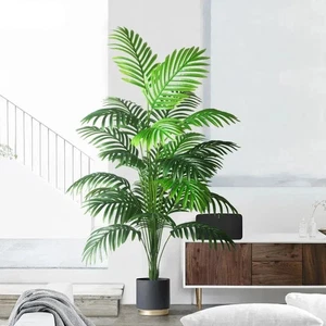 90-120cm Large Artificial Palm Tree Tropical Fake Plants Green Plastic Palm Leaf - Picture 1 of 7