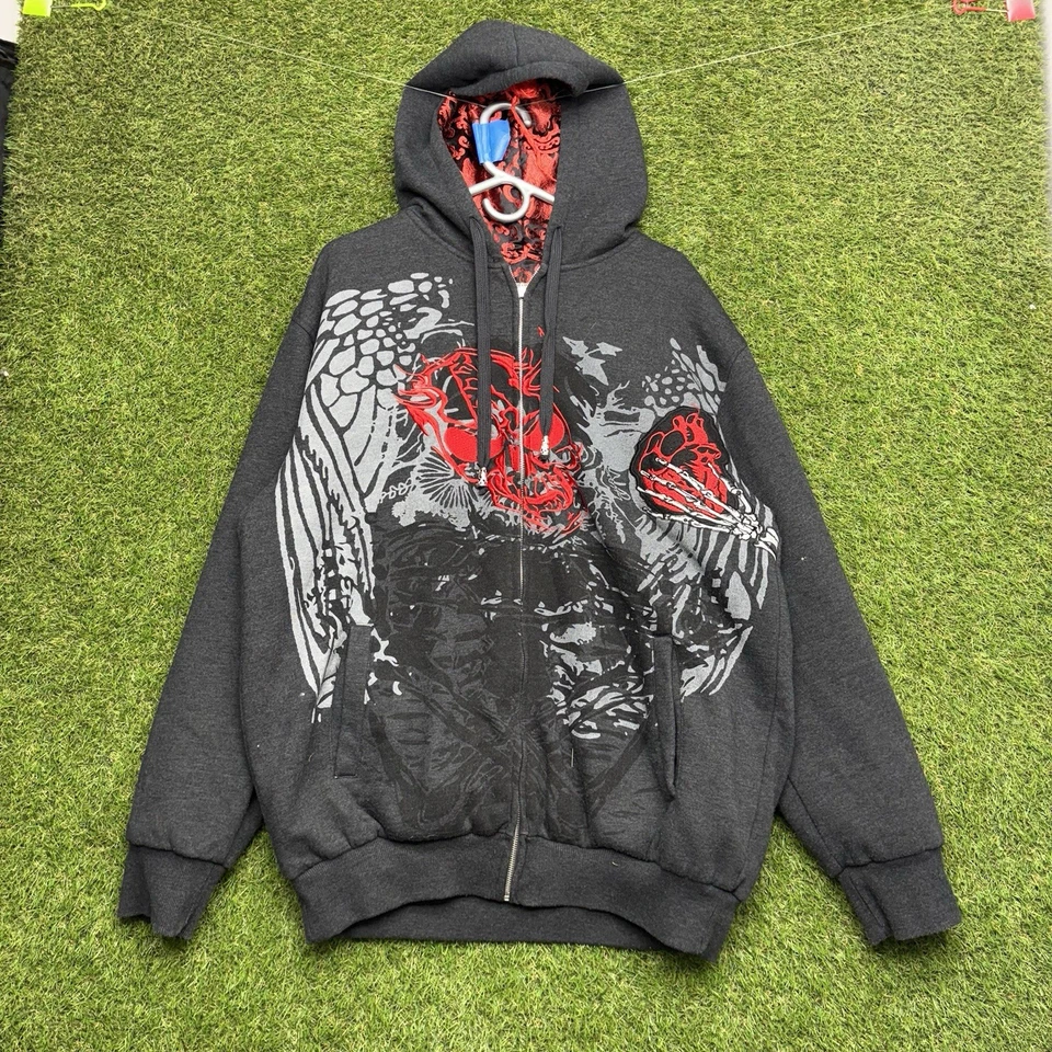 Sudadera con Capucha Y2K De Colección Para Mujer Grande Calavera Grunge Tigre Rosa Cremallera Ed Estilo Resistente Foto 1 de 4