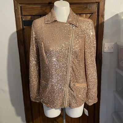 Free People We The Free Women’s Pink Sequin Biker Style Jacket Size XS UK 10/12 - Image 1 of 4