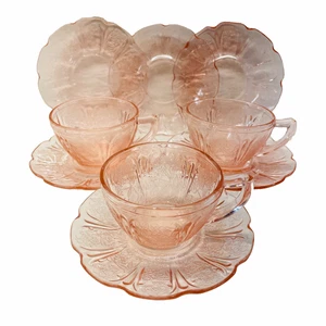 Depression Cherry Blossom Cup and Saucer Set by Jeanette Glass Co. 1930s - Picture 1 of 11