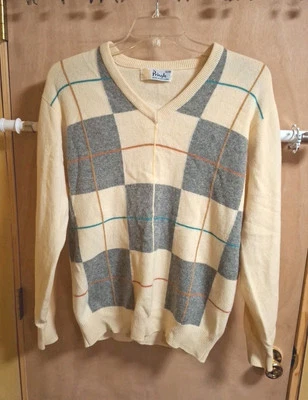 Suéter Pringle of Scotland Hombre 112/44 Cuello en V Crema, Gris Argyle Pullover Foto 1 de 4