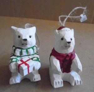 Crate&Barrel Wood Carved Polar Bear Ornament SET Christmas Decor - Picture 1 of 9