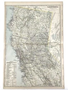 Vintage Northern California Map from Cram's Atlas c1908 27x18 - Picture 1 of 4