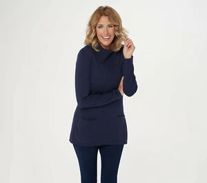 Isaac Mizrahi Live! Suéter Cuello Dividido con Bolsillo - Azul Marino (S) a373288 - - Imagen 1 de 4
