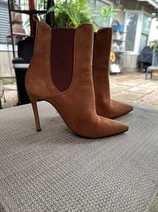 Schultz cognac brown chelsea suede stilettos pump heels Boots 7.5B Mid Calf - Picture 1 of 11