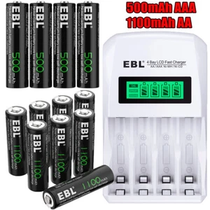 EBL Lot 500/1100mAh AA AAA NI-CD Rechargeable Batteries / 4 Slot LCD Charger NEW - Picture 1 of 38