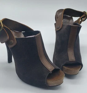 100% Aut PEDRO GARCIA brown suede leather slingback stiletto open toe heels 37 - Picture 1 of 9