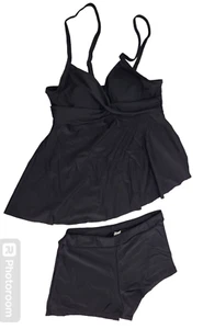 Women Two Piece Tankini Swimsuits Ruffle Tops with Boyshort Bathing Suit Black S - Picture 1 of 16