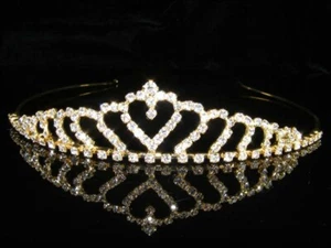 Bridesmaid Prom Wedding Flower Girl Queen Crystal Gold Plated Tiara T034g UK - Picture 1 of 2