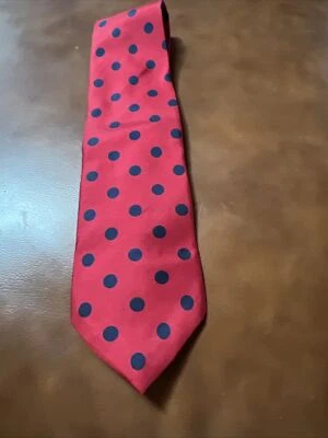Corbata Hardy Amies London toda seda roja con lunares azul marino Foto 1 de 2